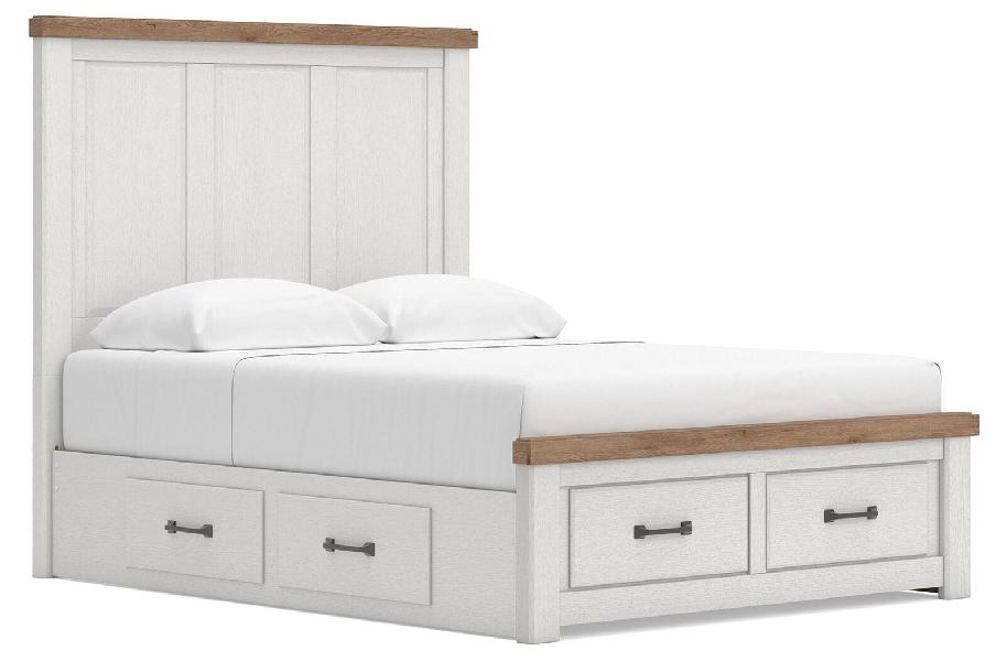 Image of Savonport - Queen Panel Storage Bed With Storage Footboard And 2 Under Bed Storage Units - White / Brown