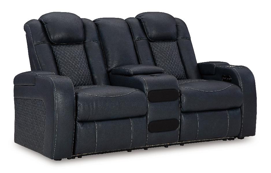 Image of Fyne-Dyme - Power Reclining Loveseat with Console/Adj Hdrst - Sapphire