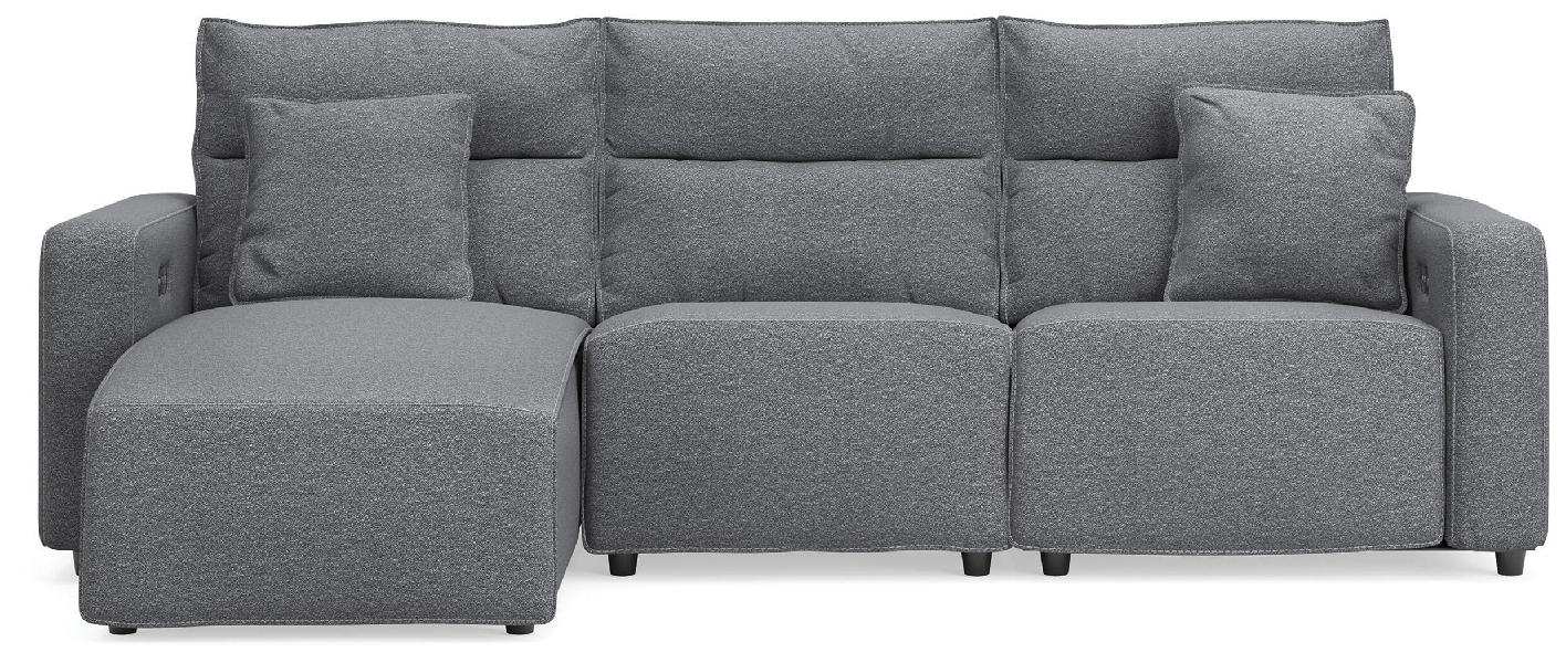 Image of Modmax II - 3-Piece Power Reclining Sofa With LAF Press Back Power Chaise - Salt And Pepper
