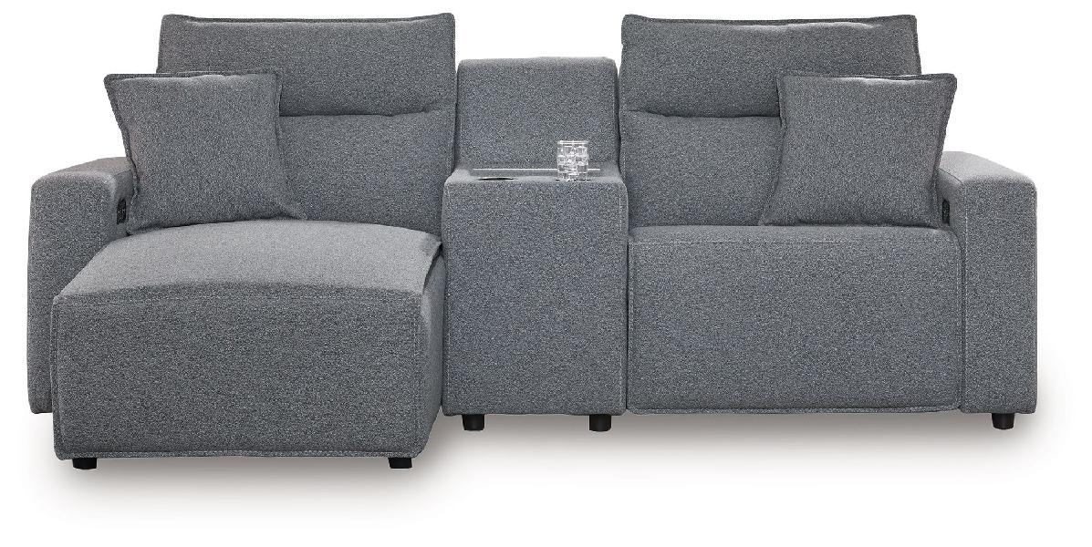 Image of Modmax II - 3-Piece Power Reclining Sectional With LAF Press Back Power Chaise And Console - Salt And Pepper