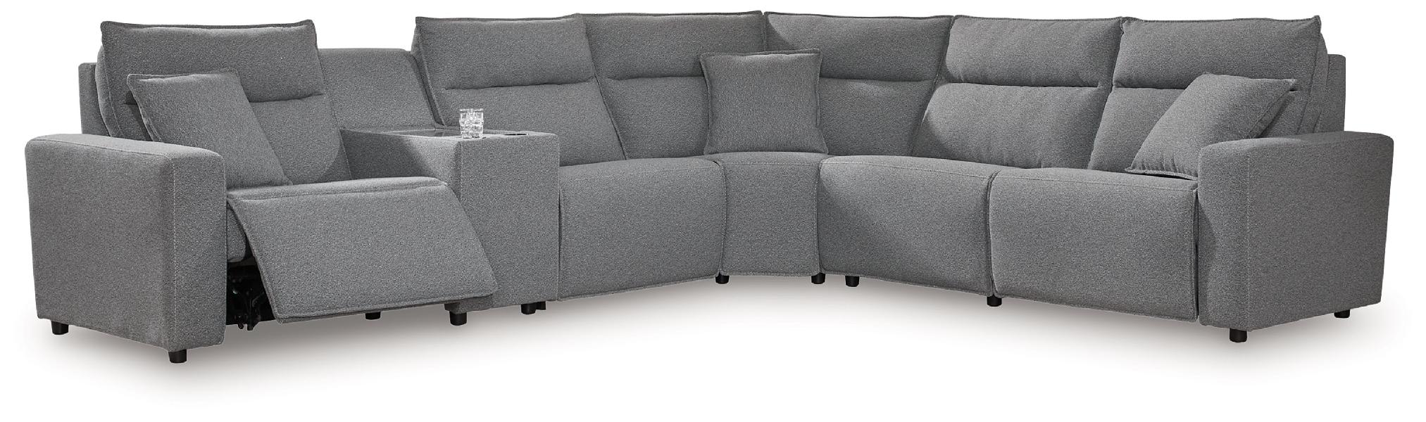 Image of Modmax II - 6-Piece Power Reclining Sectional With 2 Armless Chairs And Console - Salt And Pepper