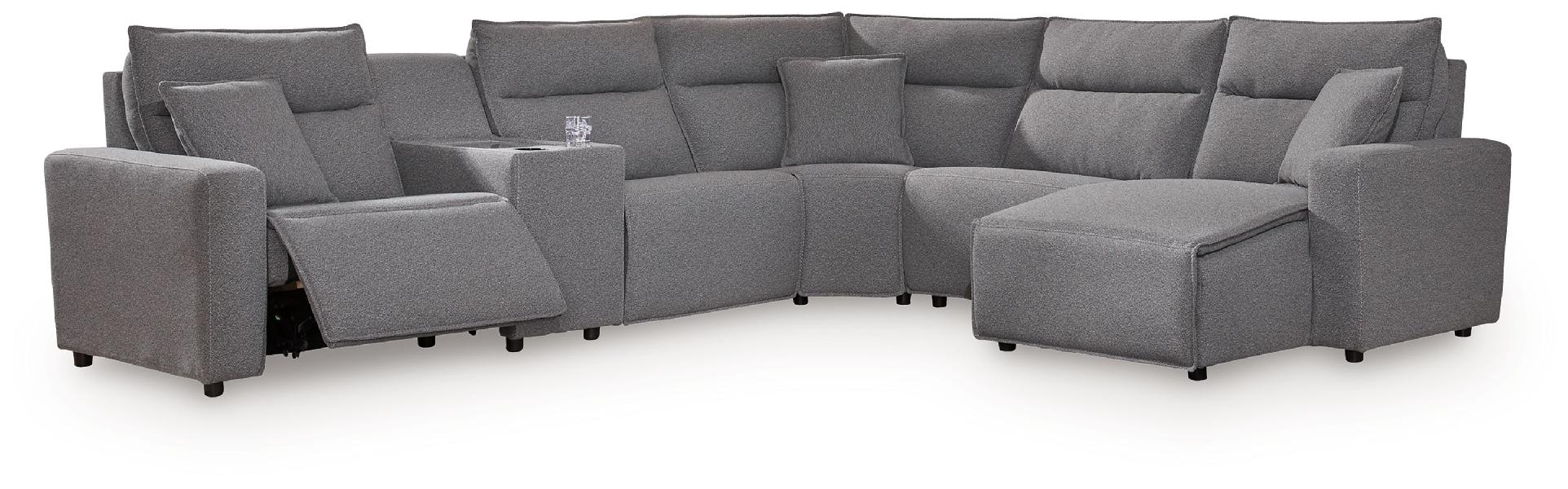 Image of Modmax II - 6-Piece Power Reclining Sectional With RAF Press Back Power Chaise And Сonsole - Salt And Pepper