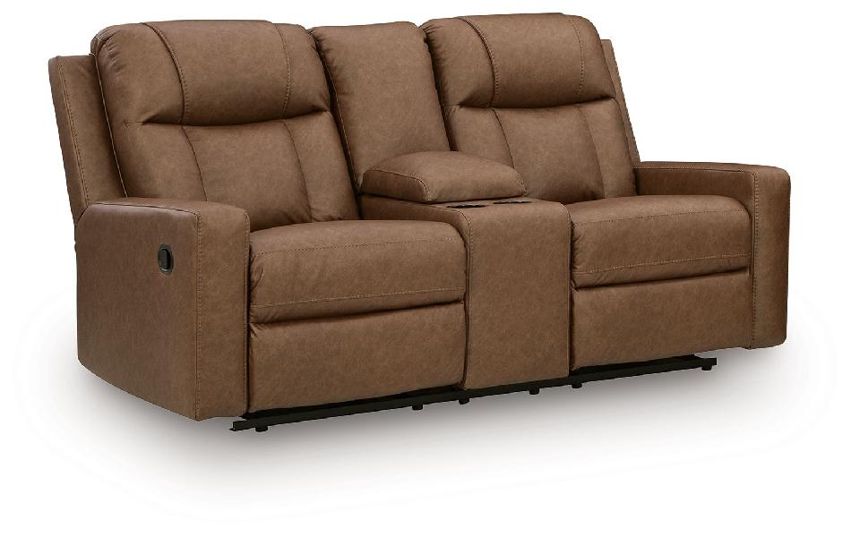 Image of Mackmenville - Double Reclining Loveseat With Console - Caramel