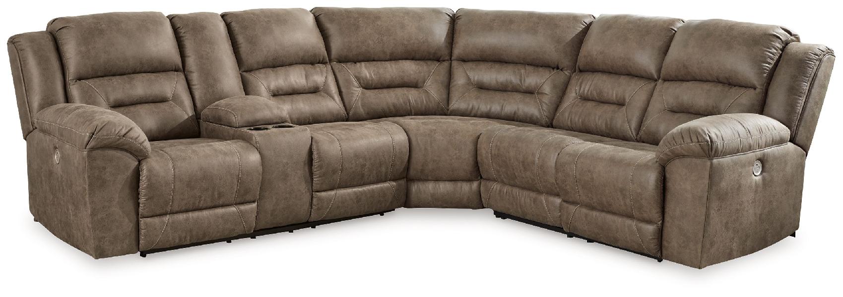 Image of Ravenel - 3-Piece Power Reclining Sectional With Laf Power Reclining Loveseat With Console - Fossil