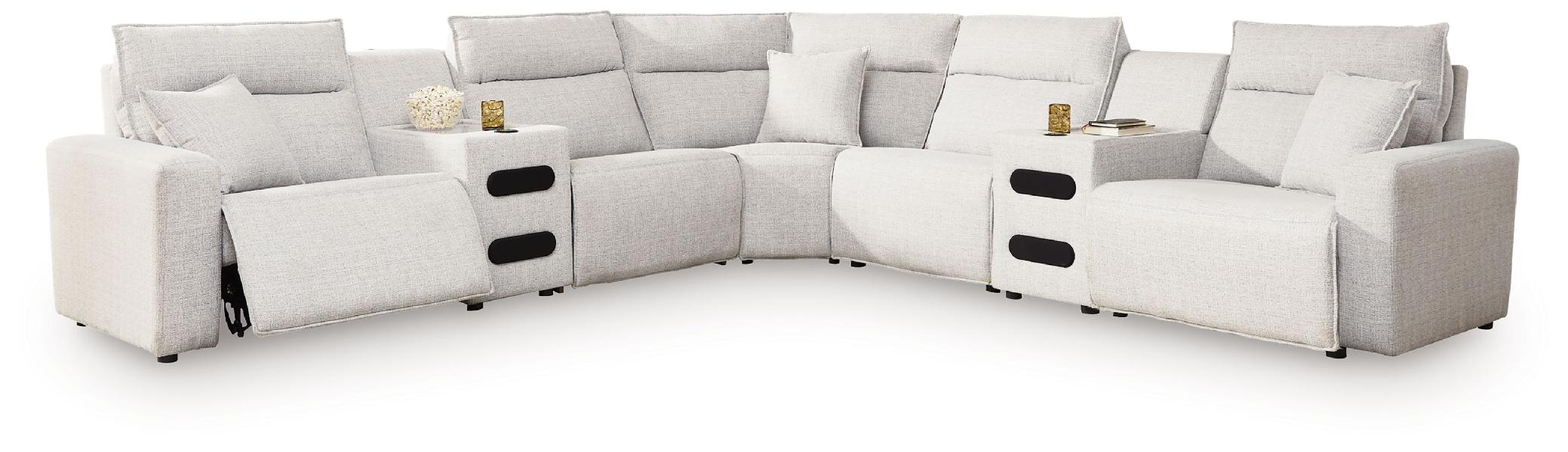 Image of Modmax II - 7-Piece Power Reclining Sectional With Audio Consoles - Stone
