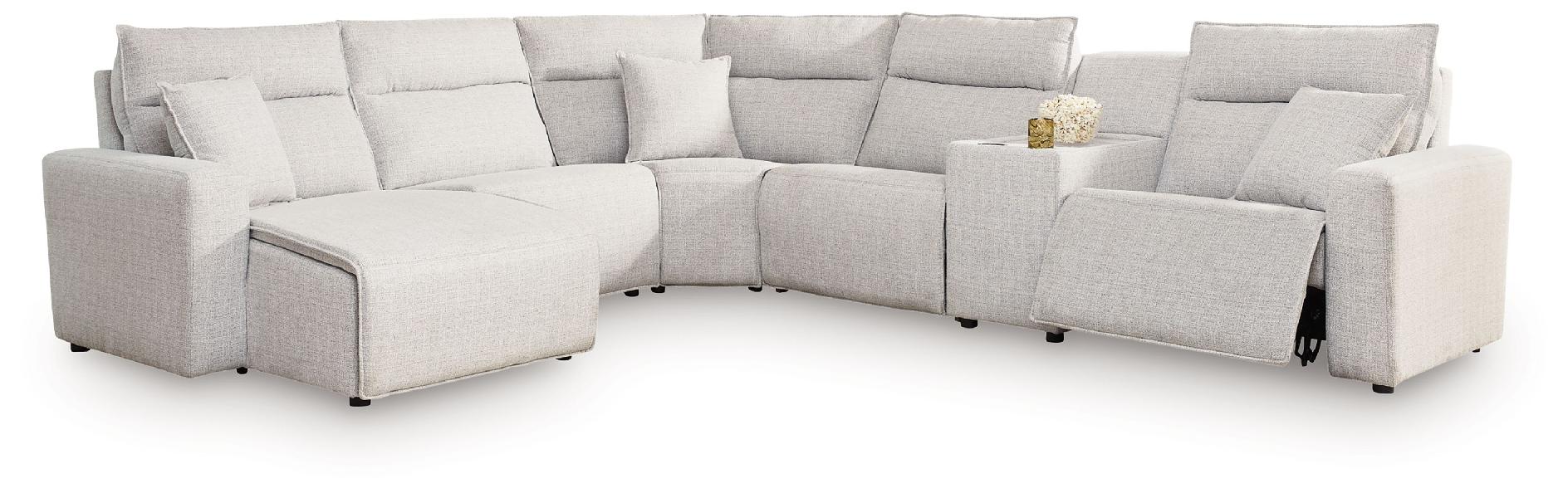 Image of Modmax II - 6-Piece Power Reclining Sectional With LAF Press Back Power Chaise And Console - Stone