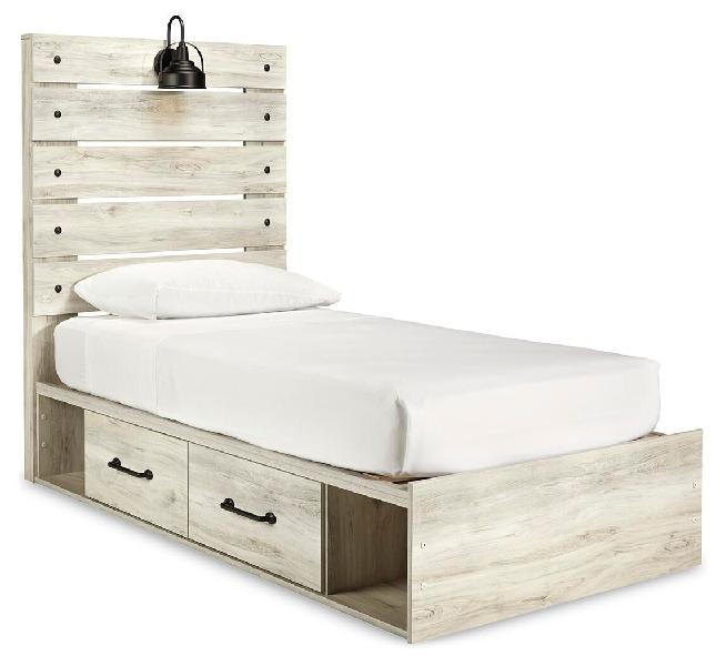 Image of Cambeck - Twin Panel Bed With 4 Storage Drawers - Whitewash