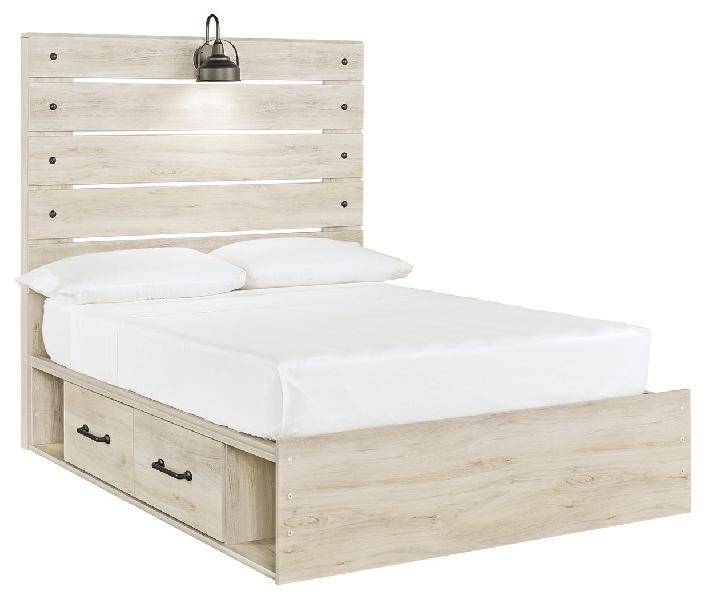 Image of Cambeck - Full Panel Bed With Side Storage Drawers - Whitewash