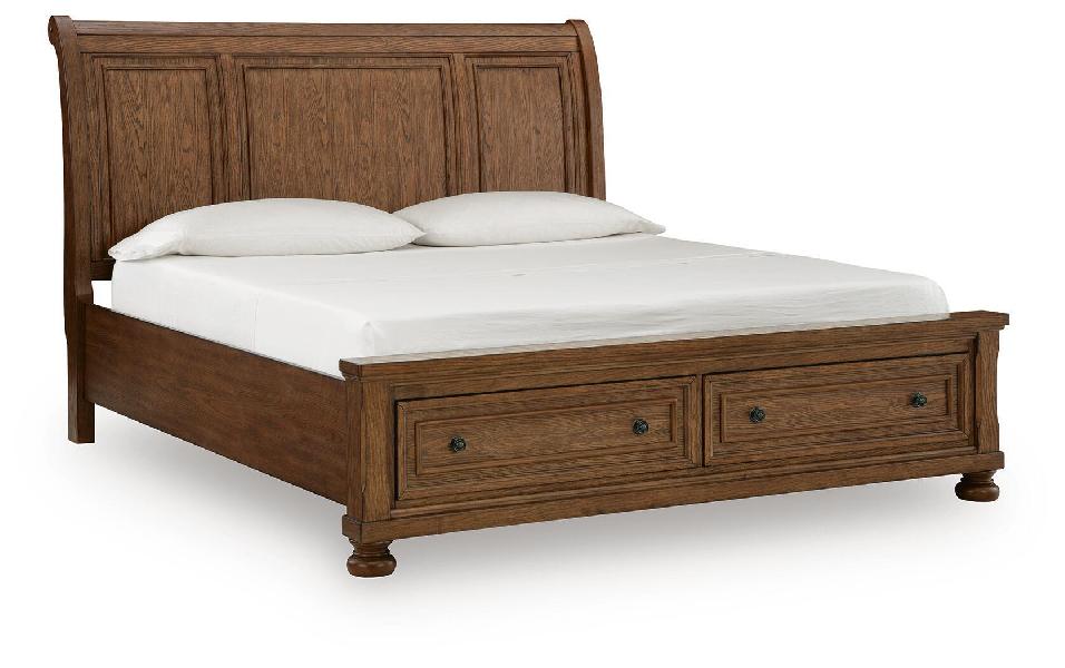 Image of Zackaryn - King Sleigh Storage Bed - Warm Brown